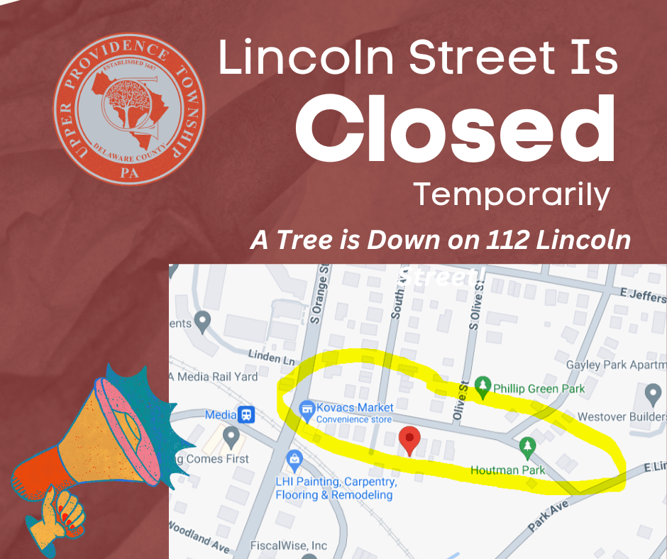 An image with the map showing the road closure and naming Lincoln Street as the closed street. 